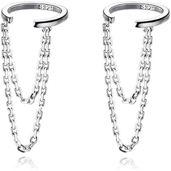 925 Sterling Silver Cuff Earrings Chain for Women Cartilage Wrap Earrings Cuff - Picture 7 of 7